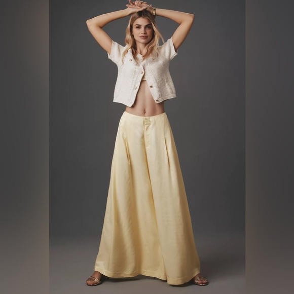 NWT! Anthropologie Maeve Silky A-Line Palazzo Pants in Butter Yellow 🐸🖼️ - Picture 2 of 6